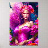 Fantasy Fuchsia Fairy Flowers & Butterflies Poster (Voorkant)