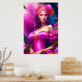 Fantasy Fuchsia Feeënbloemen & Vlinders Poster (Keuken)