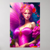 Fantasy Fuchsia Feeënbloemen & Vlinders Poster (Voorkant)