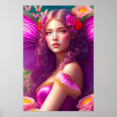 Fantasy Fuchsia Feeënbloemen & Vlinders Poster (Voorkant)
