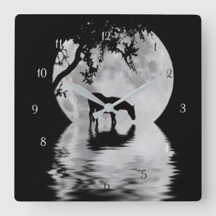 Fantasy Full Moon and Horse Country Vierkante Klok