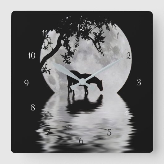 Fantasy Full Moon and Horse Country Vierkante Klok (Voorkant)