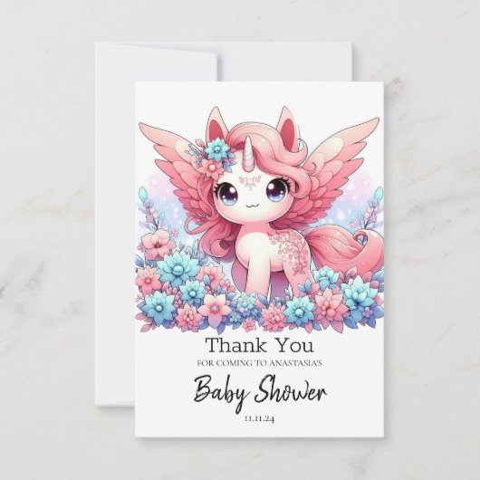 Fantasy Fun Unicorn Baby shower Bedankkaart (Voorkant)
