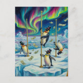 Fantasy Funny Dancing Penguins North Pole Briefkaart (Voorkant)