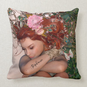 Fantasy Garden Fairy met roze ventilator Kussen