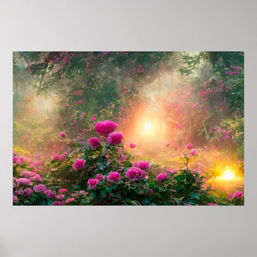 FANTASY Garden, Flowers, Rozen - Poster (Voorkant)