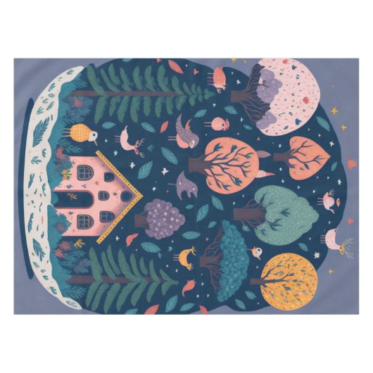 Fantasy garen bos vogels, en bomen tafelkleed (Voorkant (Horizontaal))