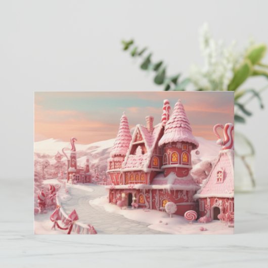 Fantasy Gebruid Huis met Snoepjes 4 Feestdagenkaart (Staand voorkant)