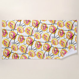 Fantasy Gele Rozen Zwarte Grunge Ink lijnen  Strandlaken