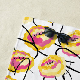 Fantasy Gele Rozen Zwarte Grunge Ink lijnen  Strandlaken