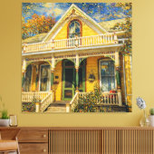 Fantasy Gele Victoriaanse Huis Canvas Afdruk (Insitu (Woonkamer))