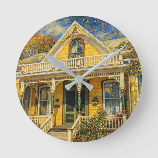 Fantasy Gele Victoriaanse Huis Ronde Klok (Voorkant)