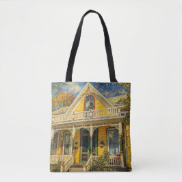 Fantasy Gele Victoriaanse Huis Tote Bag