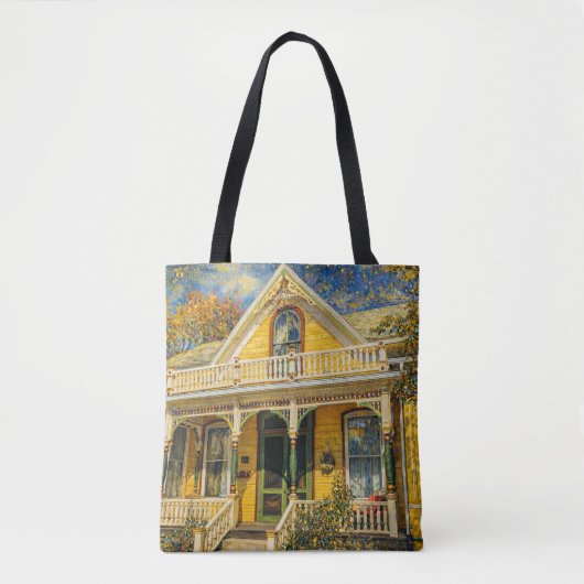 Fantasy Gele Victoriaanse Huis Tote Bag (Voorkant)
