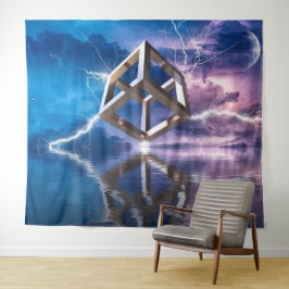Fantasy Geometrisch Landschap Ruimte Hemel Oceaan Wandkleed