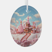 Fantasy Gingerbread Huis met Snoepjes 1 Glas Ornament (Voorkant Rechts)
