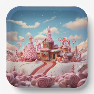 Fantasy Gingerbread Huis met Snoepjes 1 Papieren Bordje