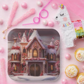 Fantasy Gingerbread Huis met Snoepjes 3 Papieren Bordje (Feest)