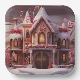 Fantasy Gingerbread Huis met Snoepjes 3 Papieren Bordje