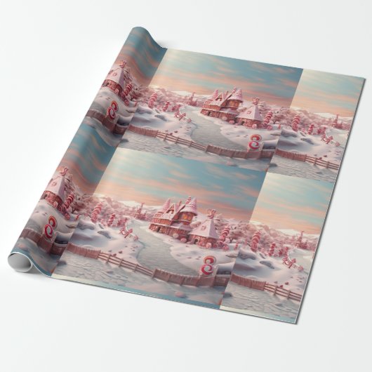 Fantasy Gingerbread Huis met Snoepjes 4 Cadeaupapier (Uitgerold)