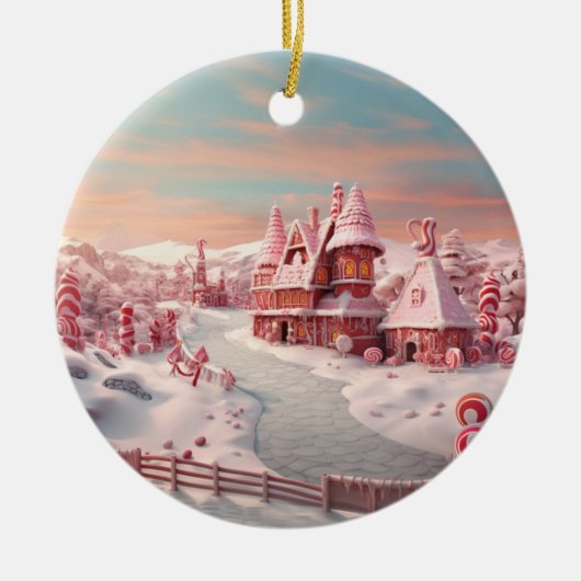 Fantasy Gingerbread Huis met Snoepjes 4 Keramisch Ornament (Voorkant)