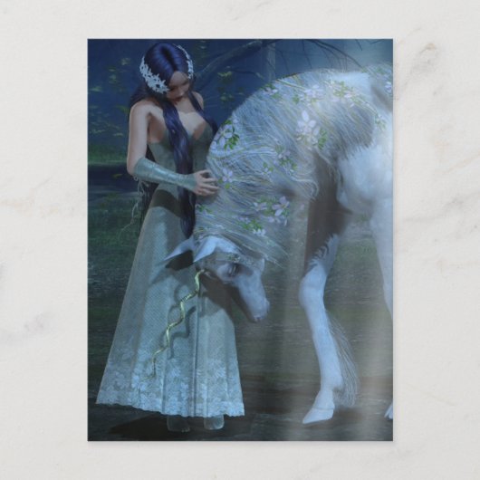 Fantasy Girl en Unicorn in de Moonlight Briefkaart (Voorkant)