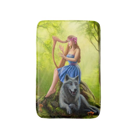Fantasy girl fee en vriend wolf Bath Mat (Voorkant Verticaal)