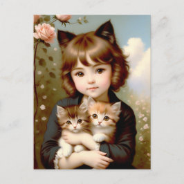 Fantasy Girl met Kittens -  schilderen Briefkaart