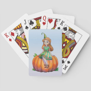 Fantasy Girl op een pompoen speelkaarten