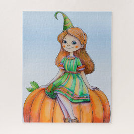 Fantasy Girl op een Pumpkin Jigsaw Puzzel