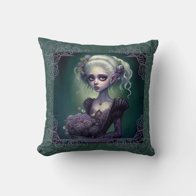 Fantasy Girl Schattige in groene Gothic kussen (Voorkant)