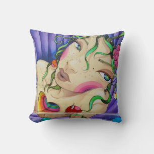 Fantasy Girl Sketched Street Art Paarse Pillow Kussen