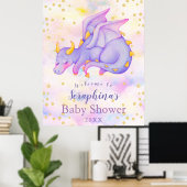 Fantasy Girls Paars Dragon Baby shower Welkom Poster (Thuiskantoor)