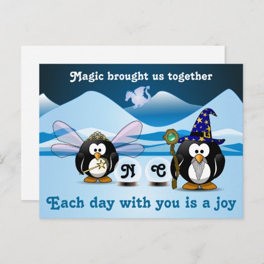 Fantasy Glacier Penguins Wizard Fairy Crystal Ball Briefkaart (Voorkant / Achterkant)