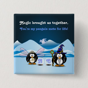 Fantasy Glacier Penguins Wizard Fairy Crystal Ball Vierkante Button 5,1 Cm