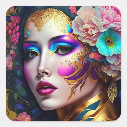 Fantasy Glam Woman Art Vierkante Sticker (Voorkant)