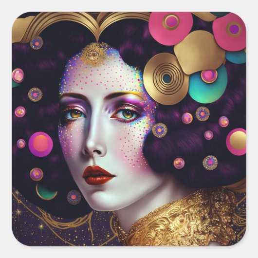 Fantasy Glam Woman Pop Art Square Sticker (Voorkant)