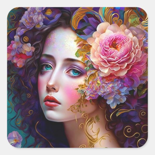 Fantasy Glam Woman Pop Art Square Sticker (Voorkant)