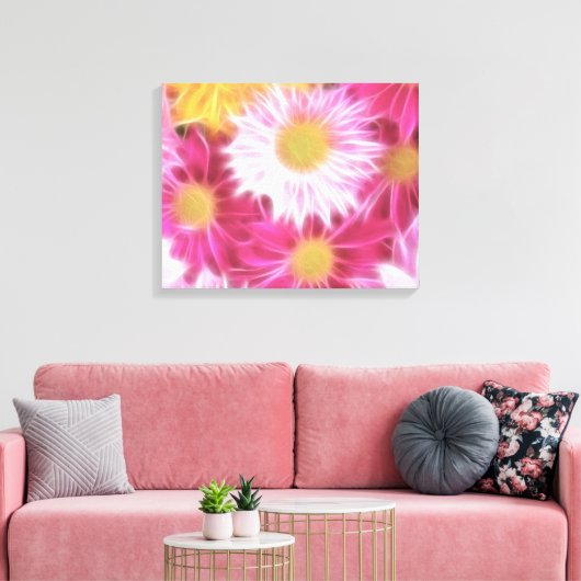 Fantasy Glazig Roze Daisies Floral Wrapped Canvas (Insitu (Woonkamer))