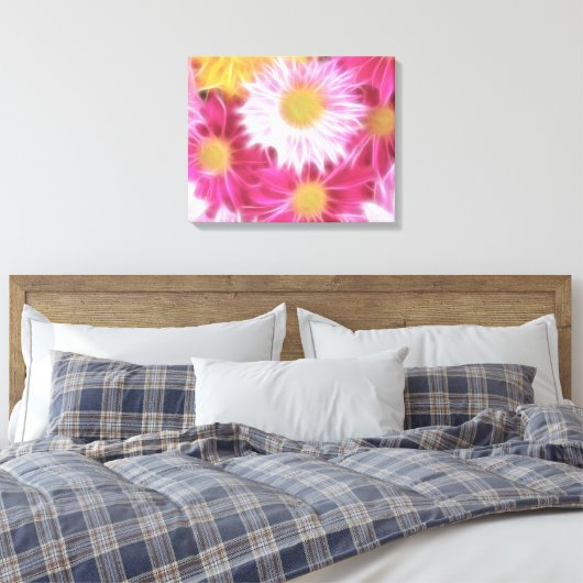 Fantasy Glazig Roze Daisies Floral Wrapped Canvas Afdruk (Insitu (Slaapkamer))