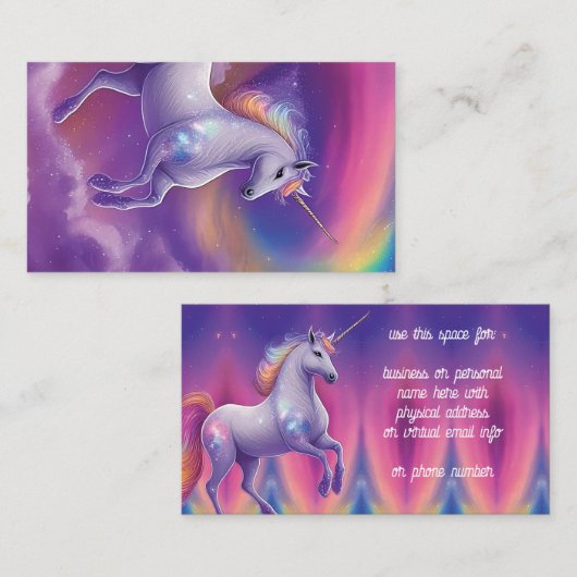 Fantasy Glitter Rainbow Unicorn Cosmic Clouds Visitekaartje (Voorkant / Achterkant)