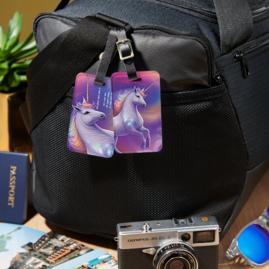 Fantasy Glitter Rainbow Unicorn Kosmische Wolken Bagagelabel (Voorkant /achterkant)