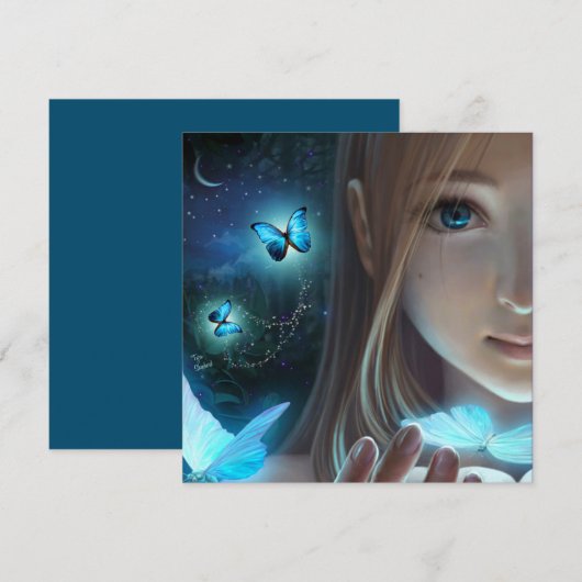 Fantasy Glow Butterfly Girl Child Art Blank Kaart (Voorkant / Achterkant)