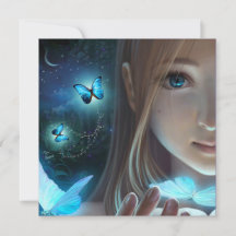 Fantasy Glow Butterfly Girl Child Art Blank Kaart