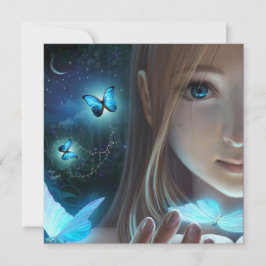 Fantasy Glow Butterfly Girl Child Art Blank Kaart