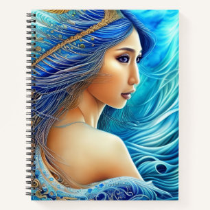 Fantasy Goddess Radiant Blue Depths Abstracte Kuns Notitieboek