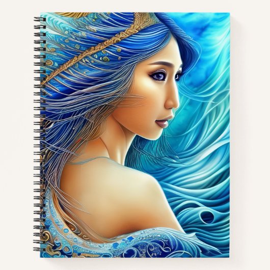 Fantasy Goddess Radiant Blue Depths Abstracte Kuns Notitieboek (Voorkant)