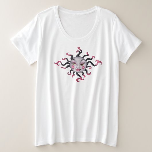Fantasy Goddess Sun met  gezicht Fancy stralen Grote Maat T-shirt (Design voorkant)