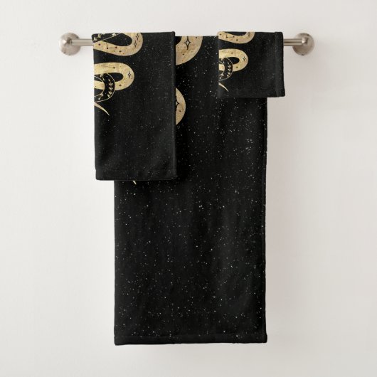 Fantasy Gold en Black Mystical Snakes Bath Towel Bad Handdoek (Insitu)
