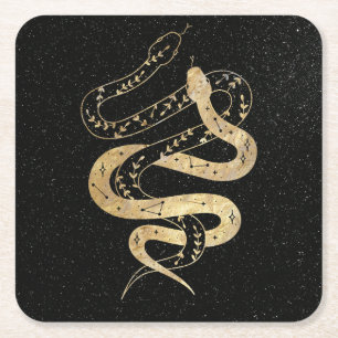 Fantasy Gold en Black Mystical Snakes Kartonnen Onderzetters